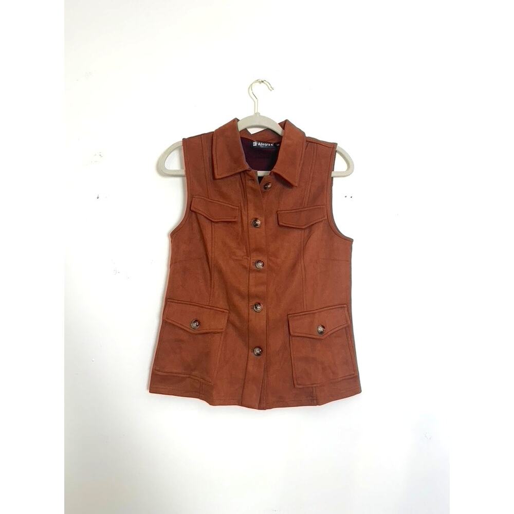 Womens Soft Faux Suede Button Up Vest Size Small Quiet Luxury Fall Feminine